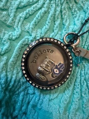 Origami Owl Black Chain Necklace with Crystal Locket Pendant Believe and Breathe